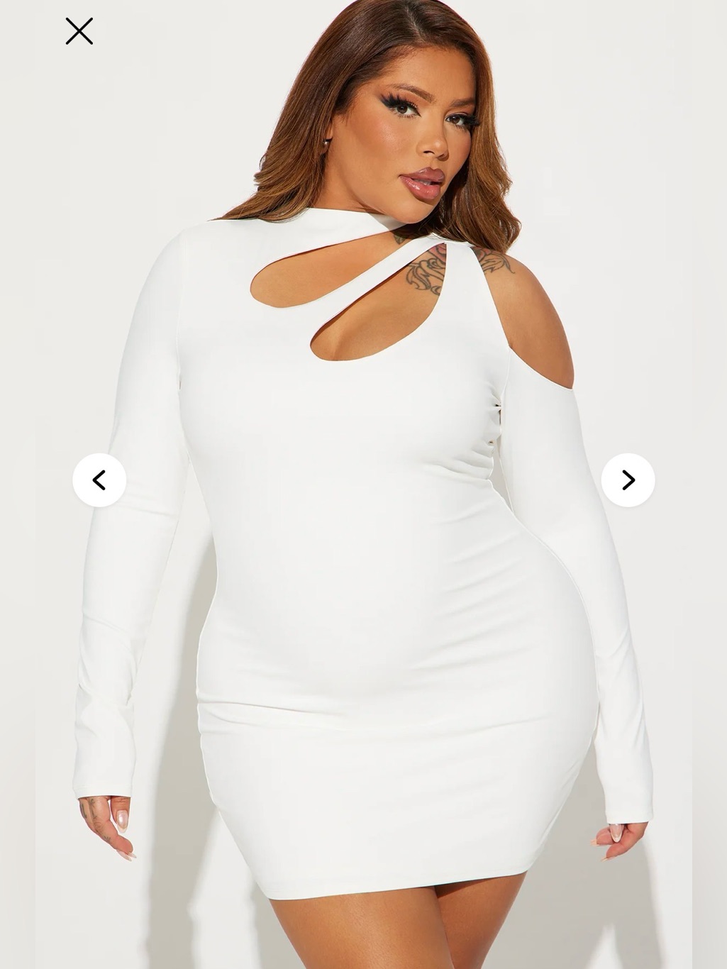 Fashion Nova White One-Shoulder Cutout Long Sleeve Bodycon Dress